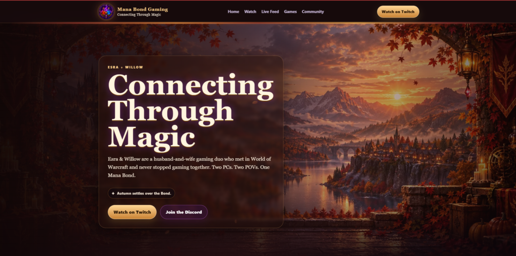 Mana Bond Gaming homepage screenshot